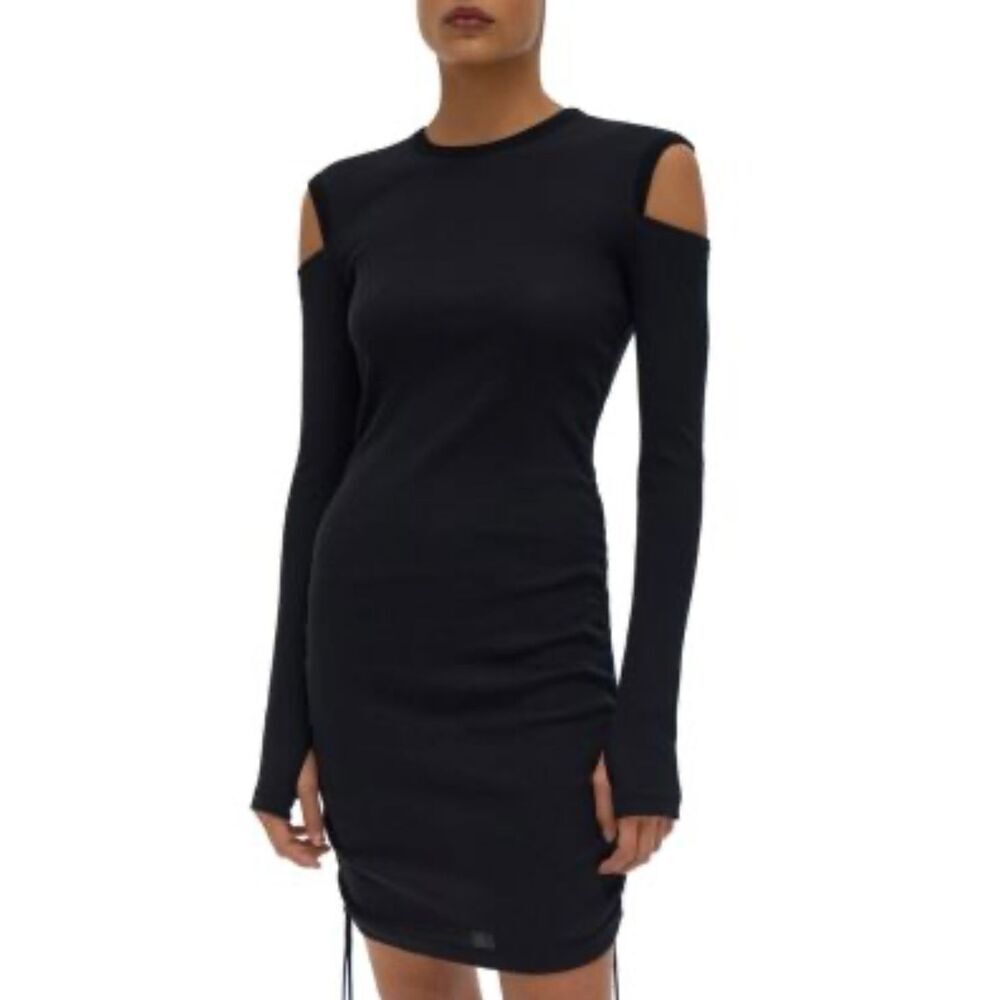 Helmut Lang Ribbed Shoulder Cutout Gothcore Punk Mini Dress Women's Large